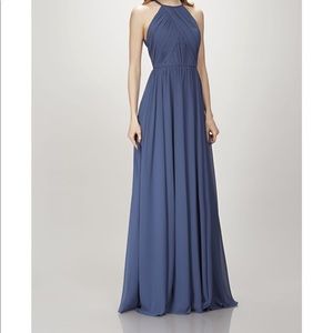 Theia Allison Denim Blue Chiffon Long Dress